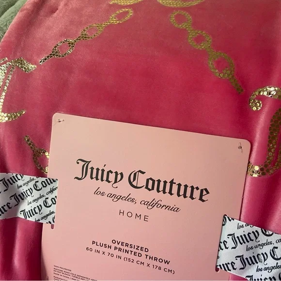 Juicy Couture Blanket - Pink and Gold Chain Link Design - Plush Throw Blanket
